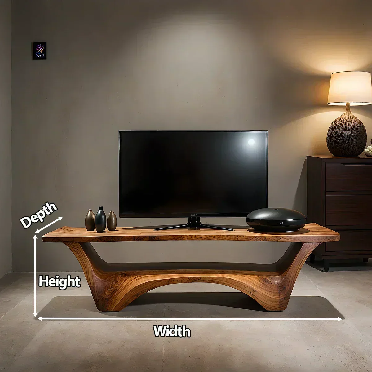 Sculpted Solid Wood TV Stand – Modern Curved Minimalist Design - Woodenecho