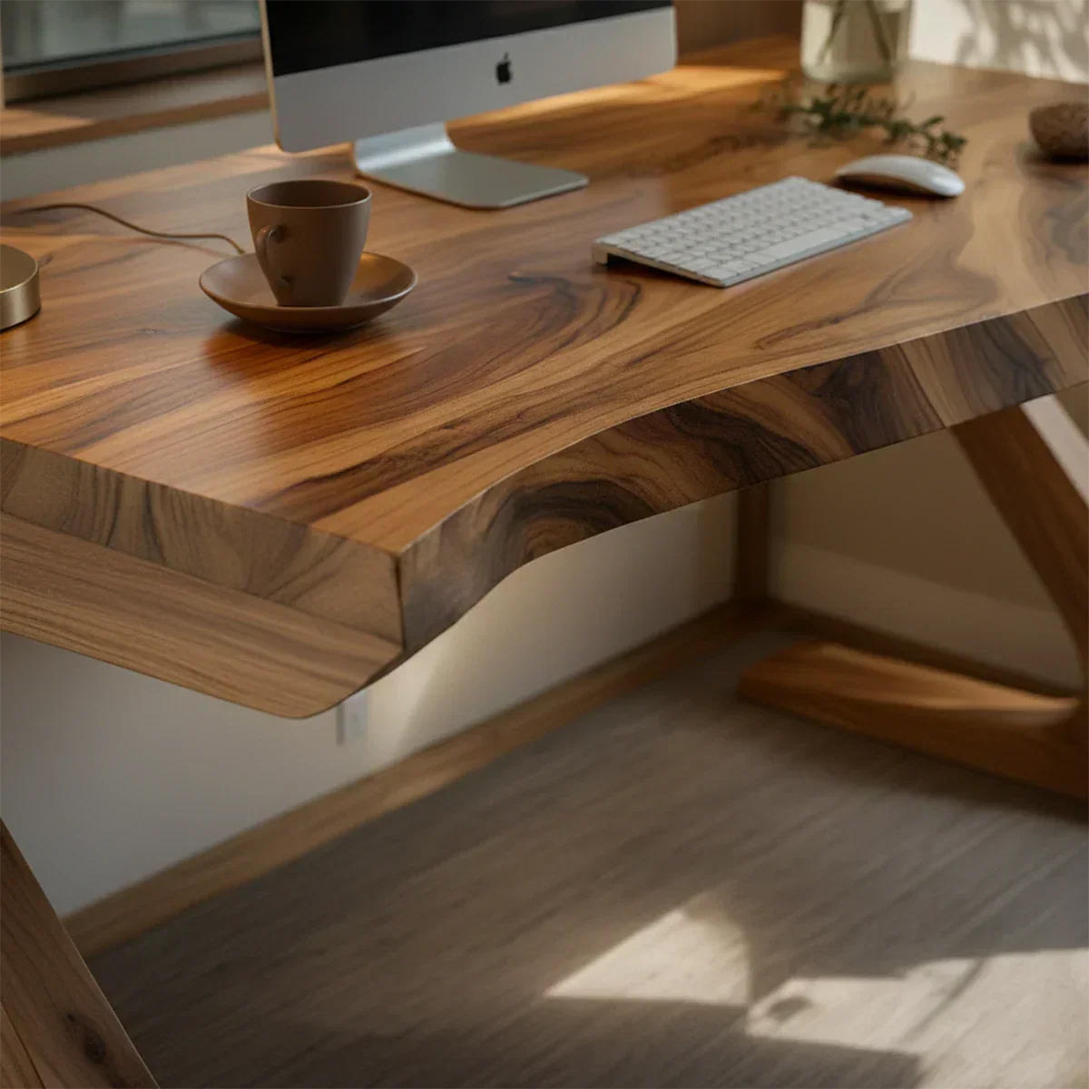 Sculpted Solid Wood Z-Leg Desk for Modern Workspaces - Rustirawood