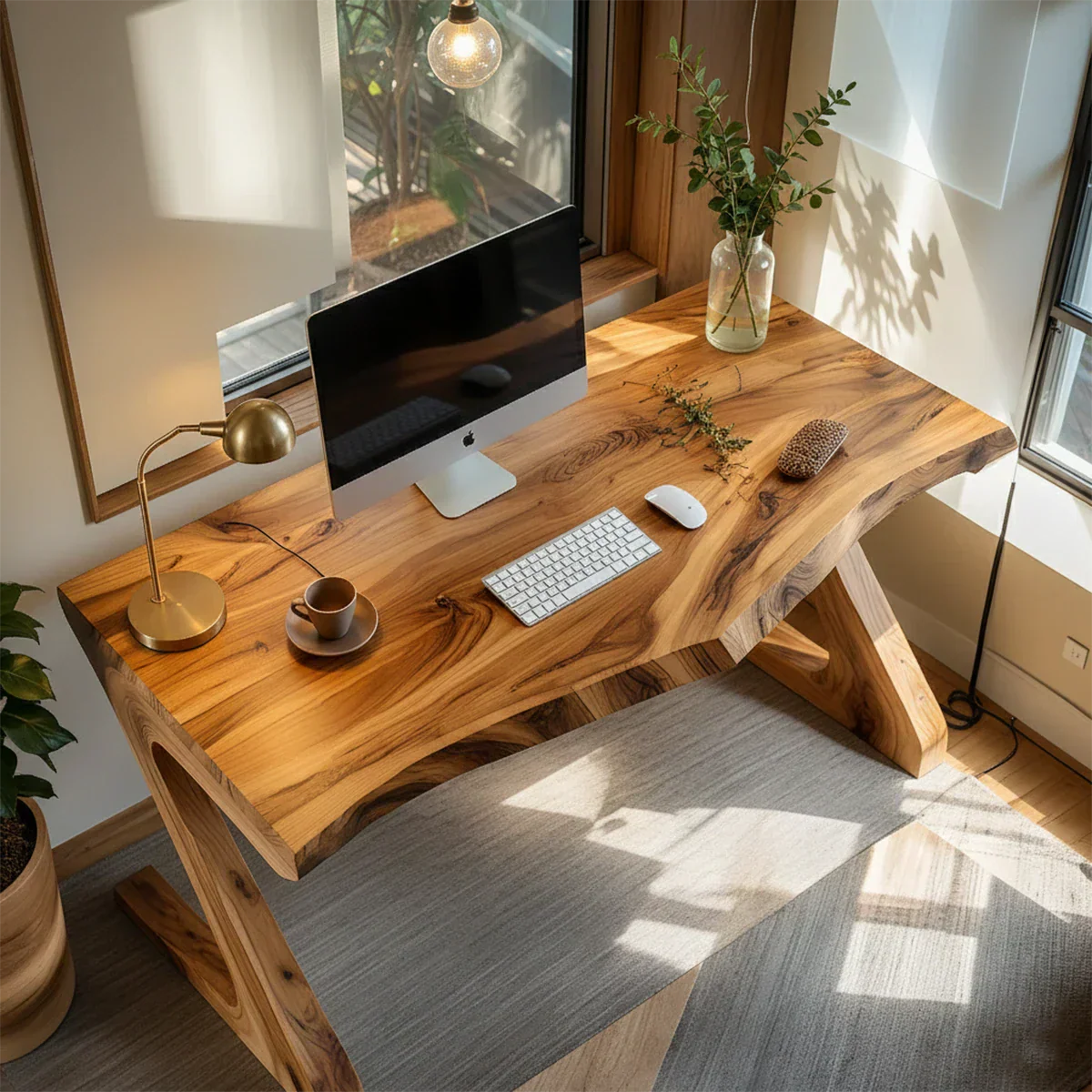 Sculpted Solid Wood Z-Leg Desk for Modern Workspaces - Rustirawood