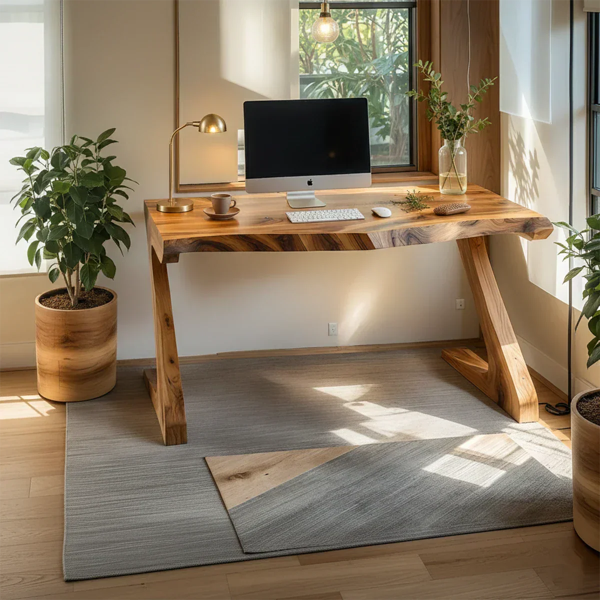 Sculpted Solid Wood Z-Leg Desk for Modern Workspaces - Rustirawood