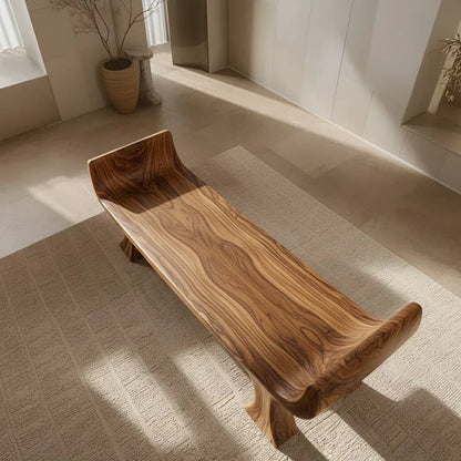Sculpted Wing-End Bench in Natural Solid Wood - Woodenecho