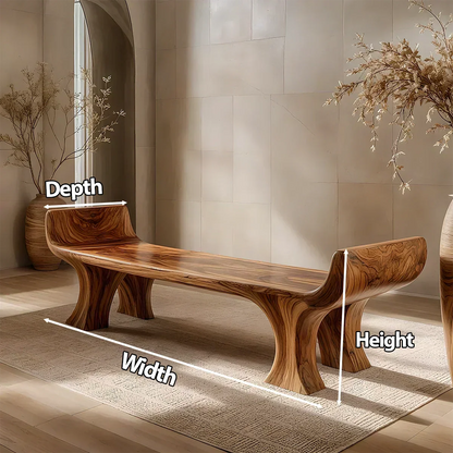 Sculpted Wing-End Bench in Natural Solid Wood - Woodenecho