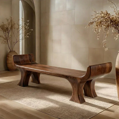 Sculpted Wing-End Bench in Natural Solid Wood - Woodenecho