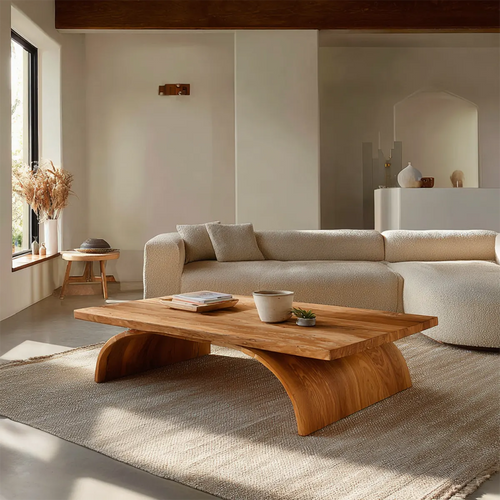 Sculptural Arch Base Coffee Table in Organic Modern Natural Solid Wood - Rustirawood