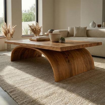 Sculptural Arch Base Coffee Table in Organic Modern Natural Solid Wood - Rustirawood