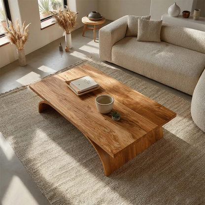 Sculptural Arch Base Coffee Table in Organic Modern Natural Solid Wood - Rustirawood