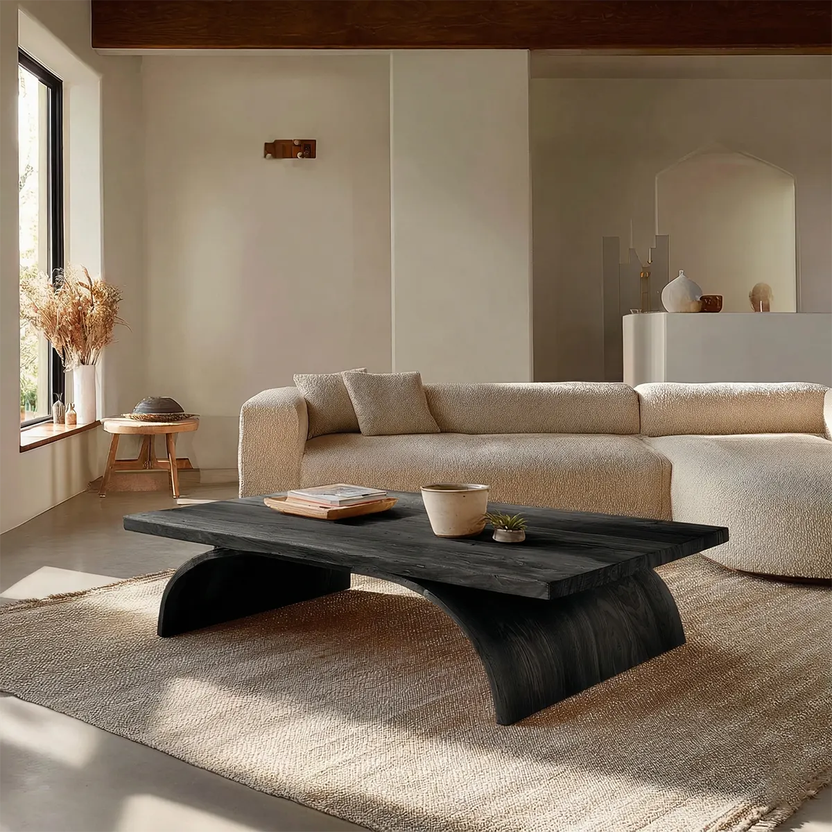 Sculptural Arch Base Coffee Table in Organic Modern Natural Solid Wood - Rustirawood