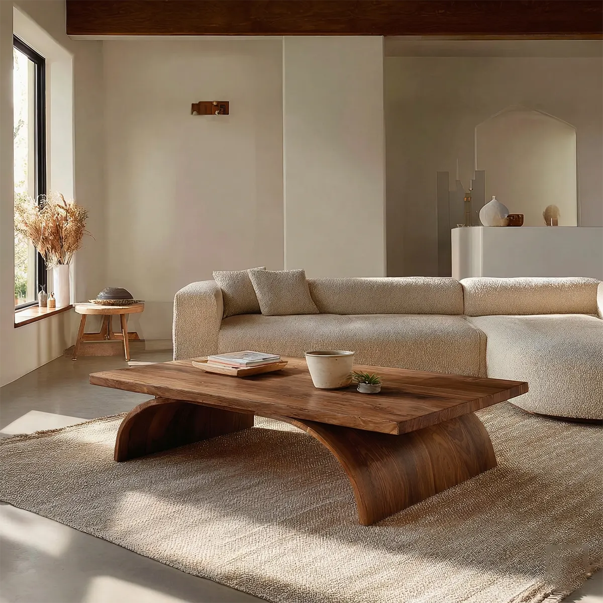 Sculptural Arch Base Coffee Table in Organic Modern Natural Solid Wood - Rustirawood