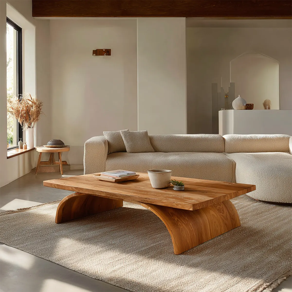 Sculptural Arch Base Coffee Table in Organic Modern Natural Solid Wood - Woodenecho