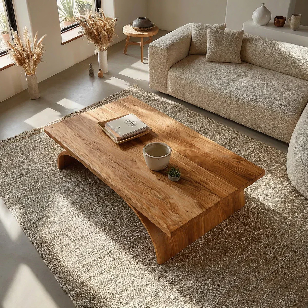Sculptural Arch Base Coffee Table in Organic Modern Natural Solid Wood - Woodenecho