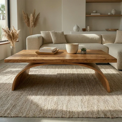 Sculptural Arch Base Coffee Table in Organic Modern Natural Solid Wood - Woodenecho