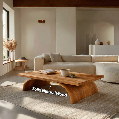 Sculptural Arch Base Coffee Table in Organic Modern Natural Solid Wood - Woodenecho