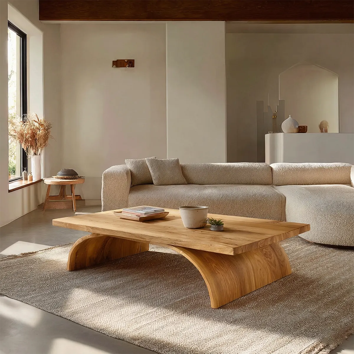 Sculptural Arch Base Coffee Table in Organic Modern Natural Solid Wood - Woodenecho