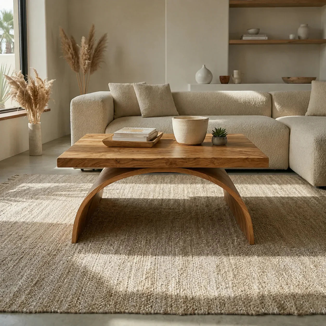 Sculptural Arch Base Coffee Table in Organic Modern Natural Solid Wood - Woodenecho
