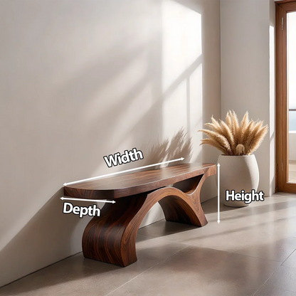 Sculptural Curved Solid Wood Bench – Modern Organic Form - Rustirawood