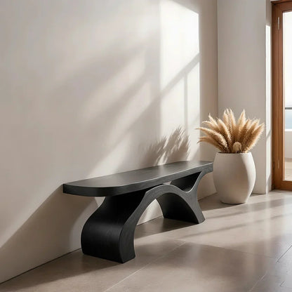 Sculptural Curved Solid Wood Bench – Modern Organic Form - Rustirawood