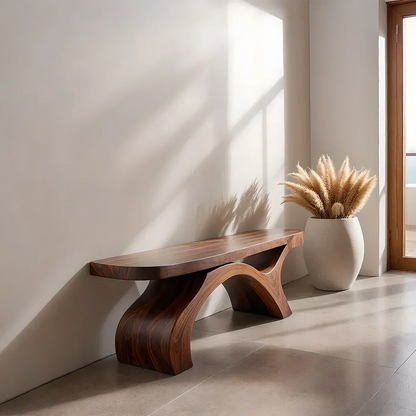 Sculptural Curved Solid Wood Bench – Modern Organic Form - Woodenecho