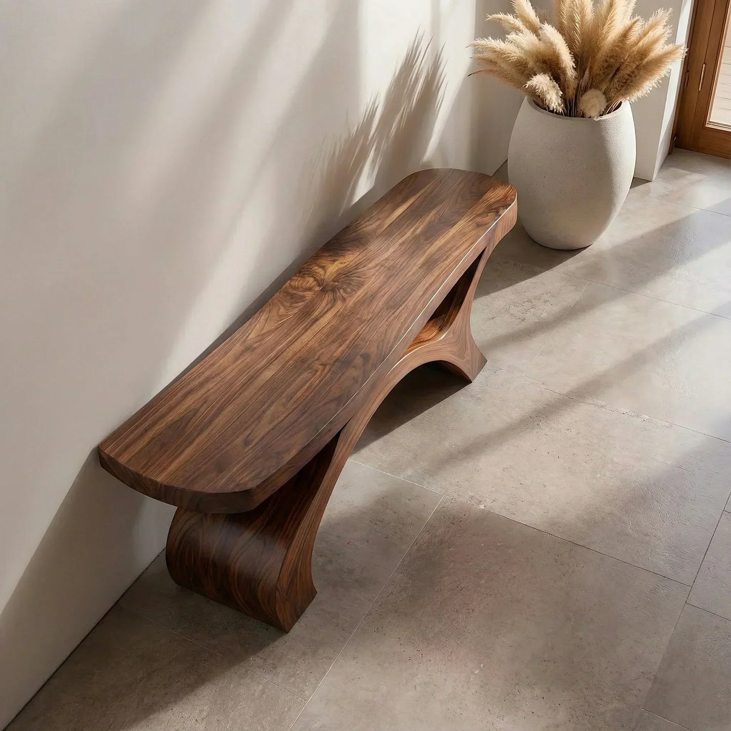 Sculptural Curved Solid Wood Bench – Modern Organic Form - Woodenecho