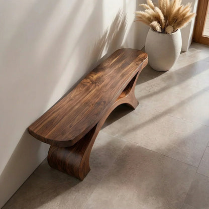 Sculptural Curved Solid Wood Bench – Modern Organic Form - Woodenecho