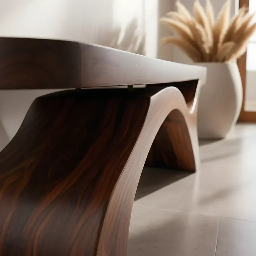 Sculptural Curved Solid Wood Bench – Modern Organic Form - Woodenecho