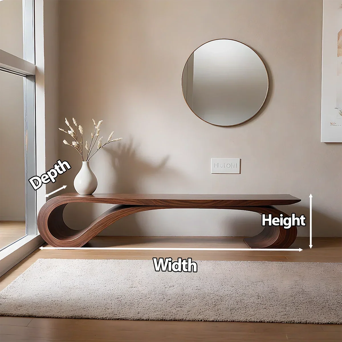 Sculptural Curved Solid Wood Bench – Waveflow Edition - Rustirawood