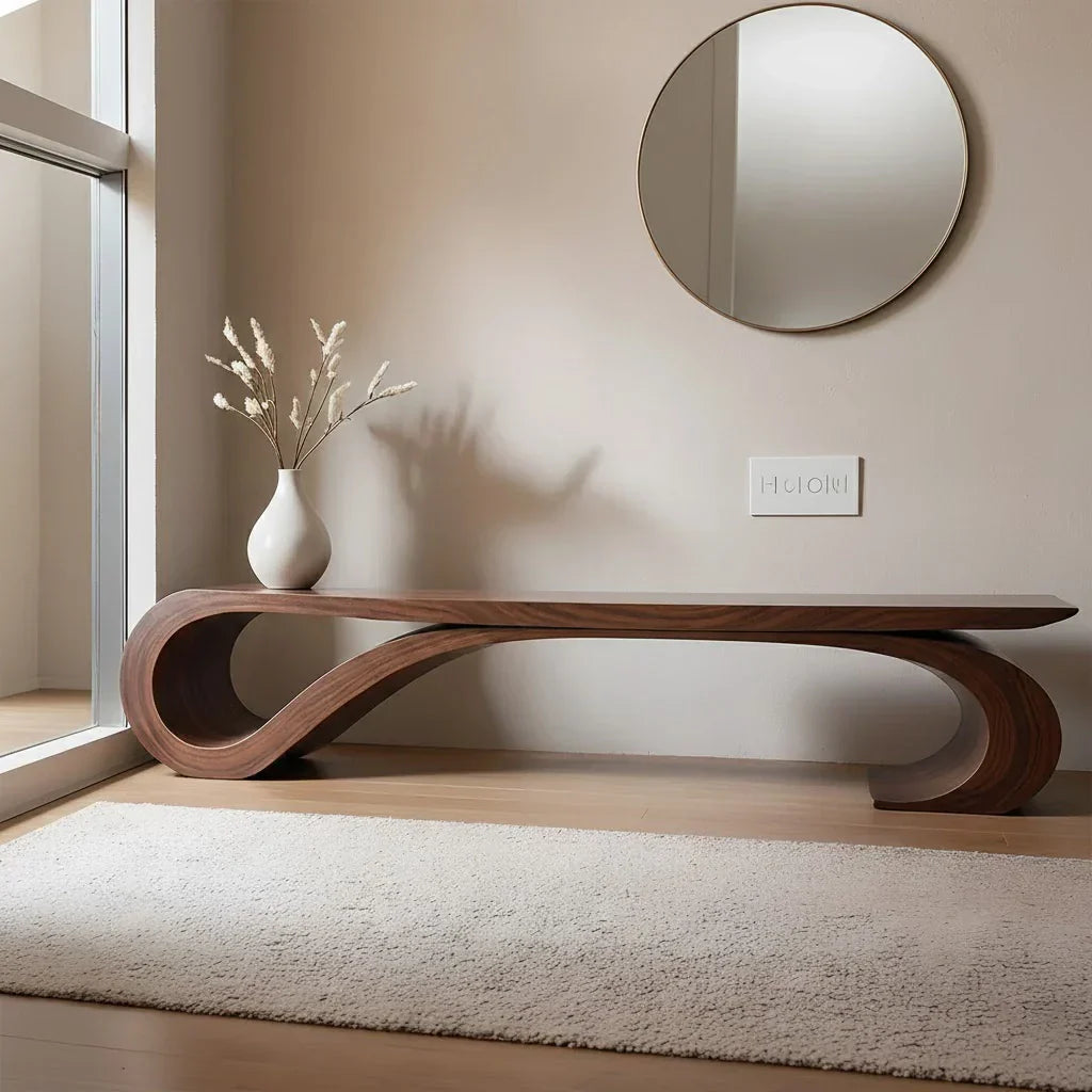Sculptural Curved Solid Wood Bench – Waveflow Edition - Rustirawood