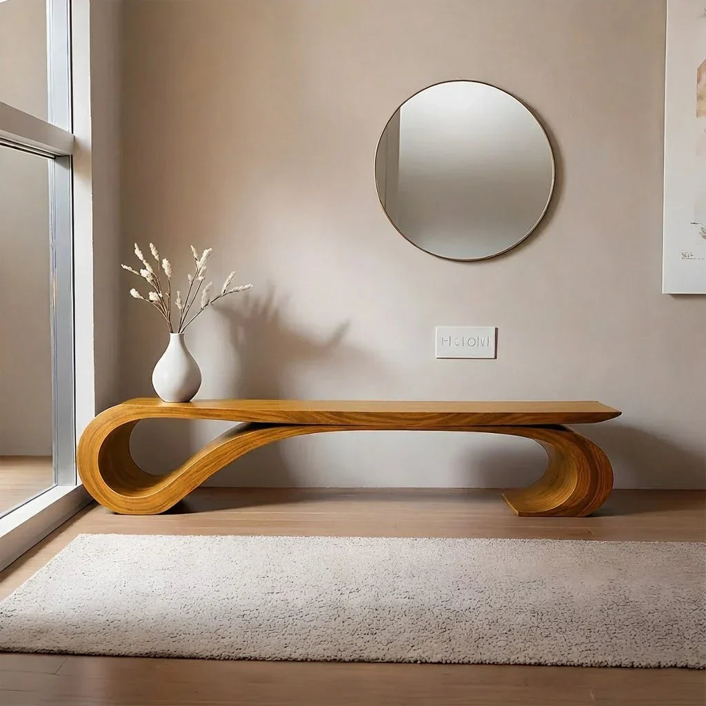Sculptural Curved Solid Wood Bench – Waveflow Edition - Rustirawood