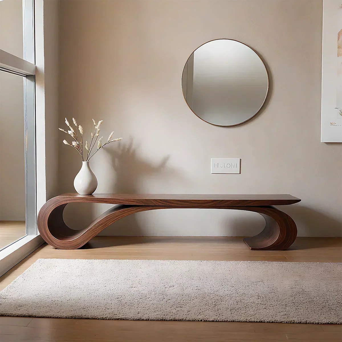 Sculptural Curved Solid Wood Bench – Waveflow Edition - Woodenecho
