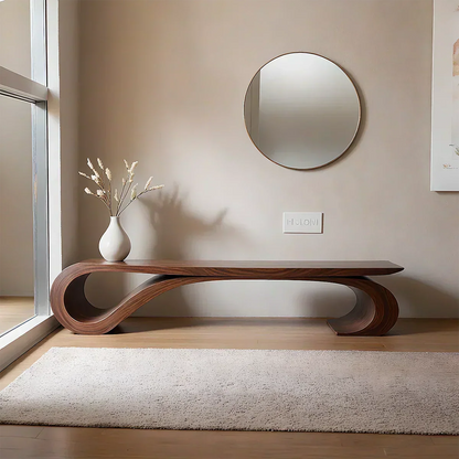 Sculptural Curved Solid Wood Bench – Waveflow Edition - Woodenecho