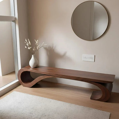 Sculptural Curved Solid Wood Bench – Waveflow Edition - Woodenecho