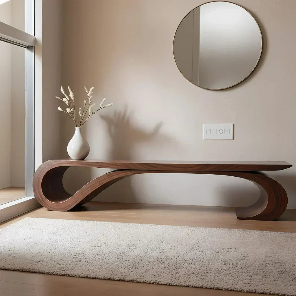 Sculptural Curved Solid Wood Bench – Waveflow Edition - Woodenecho
