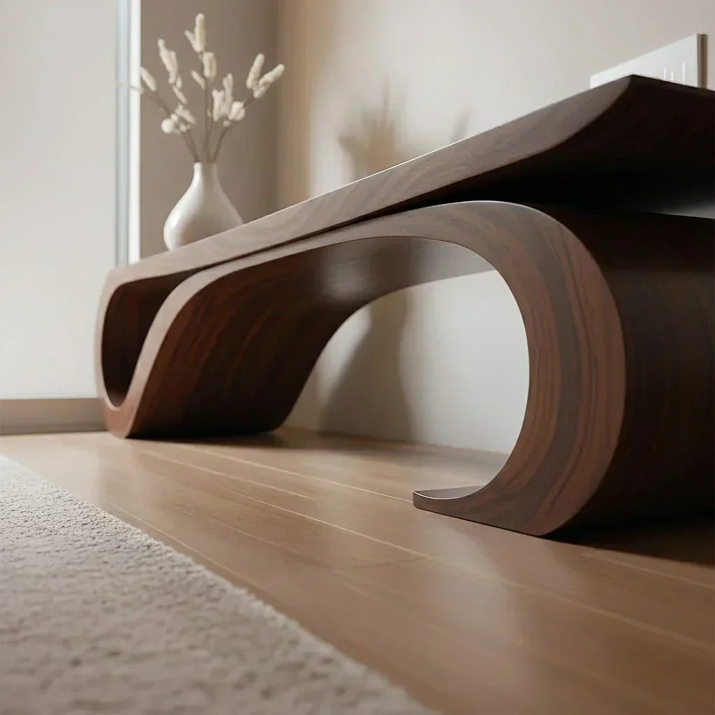 Sculptural Curved Solid Wood Bench – Waveflow Edition - Woodenecho