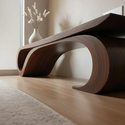 Sculptural Curved Solid Wood Bench – Waveflow Edition - Woodenecho