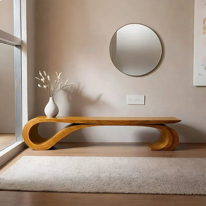 Sculptural Curved Solid Wood Bench – Waveflow Edition - Woodenecho