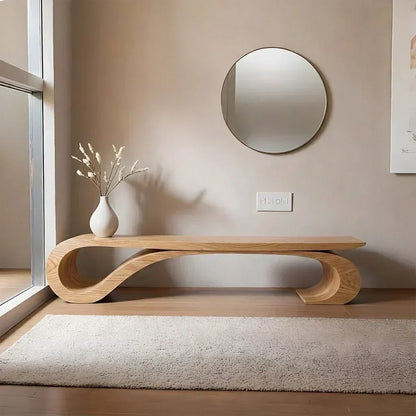 Sculptural Curved Solid Wood Bench – Waveflow Edition - Woodenecho