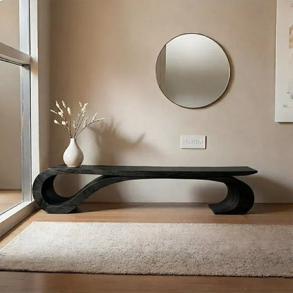 Sculptural Curved Solid Wood Bench – Waveflow Edition - Woodenecho