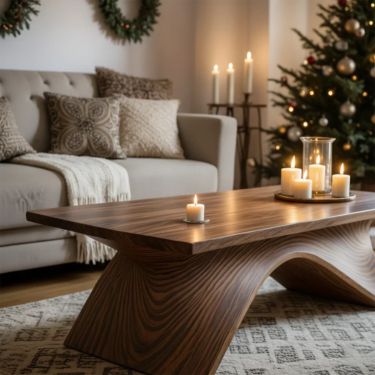 Sculptural Curved Solid Wood Coffee Table – Handcrafted Natural Finish - Rustirawood
