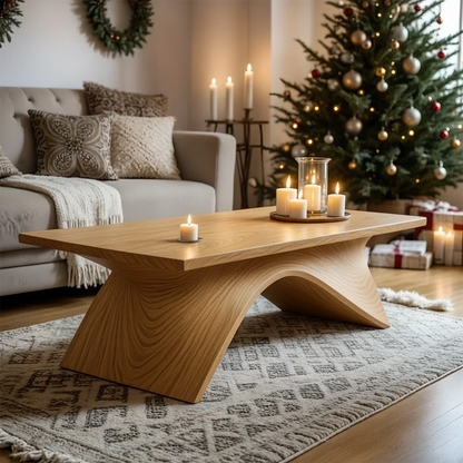 Sculptural Curved Solid Wood Coffee Table – Handcrafted Natural Finish - Rustirawood