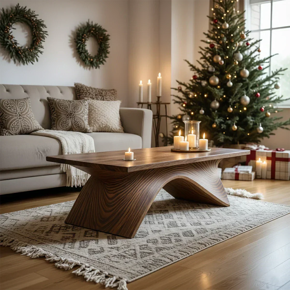 Sculptural Curved Solid Wood Coffee Table – Handcrafted Natural Finish - Woodenecho