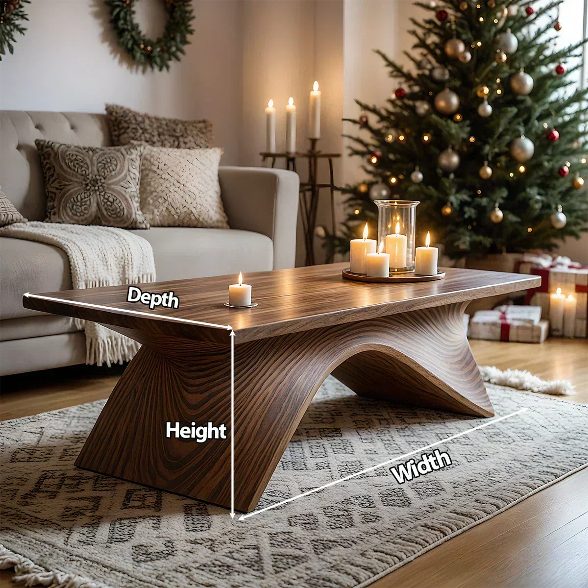 Sculptural Curved Solid Wood Coffee Table – Handcrafted Natural Finish - Woodenecho