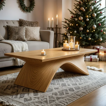 Sculptural Curved Solid Wood Coffee Table – Handcrafted Natural Finish - Woodenecho