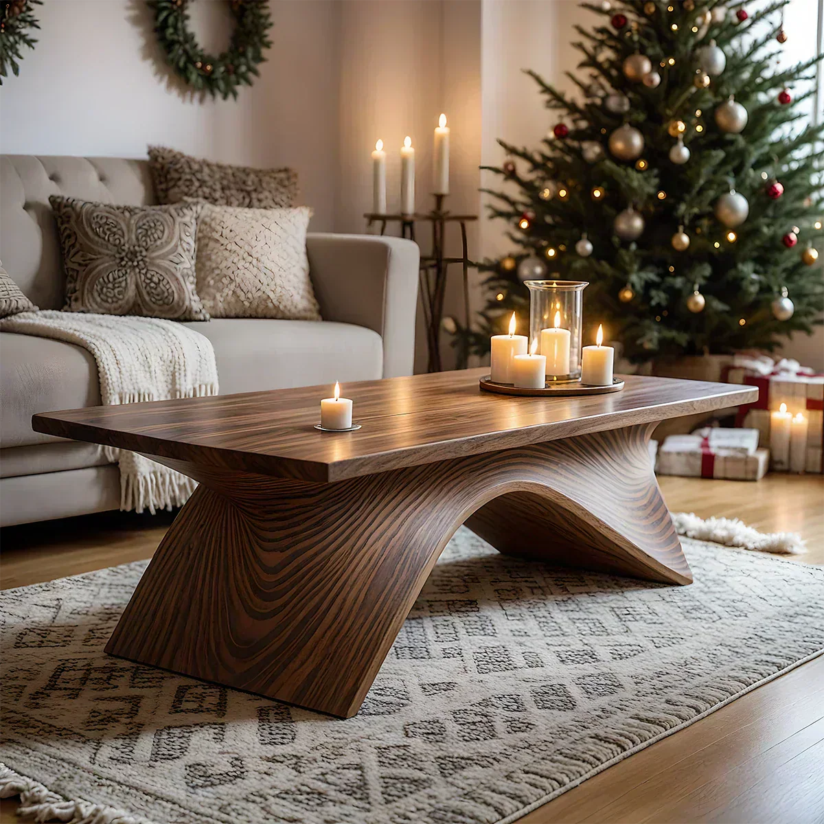 Sculptural Curved Solid Wood Coffee Table – Handcrafted Natural Finish - Woodenecho