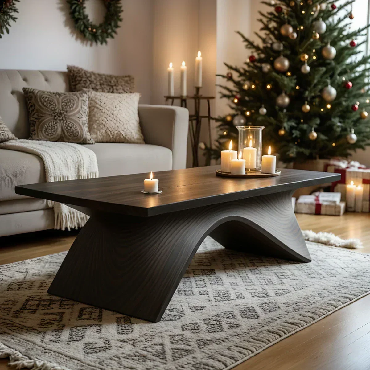 Sculptural Curved Solid Wood Coffee Table – Handcrafted Natural Finish - Woodenecho