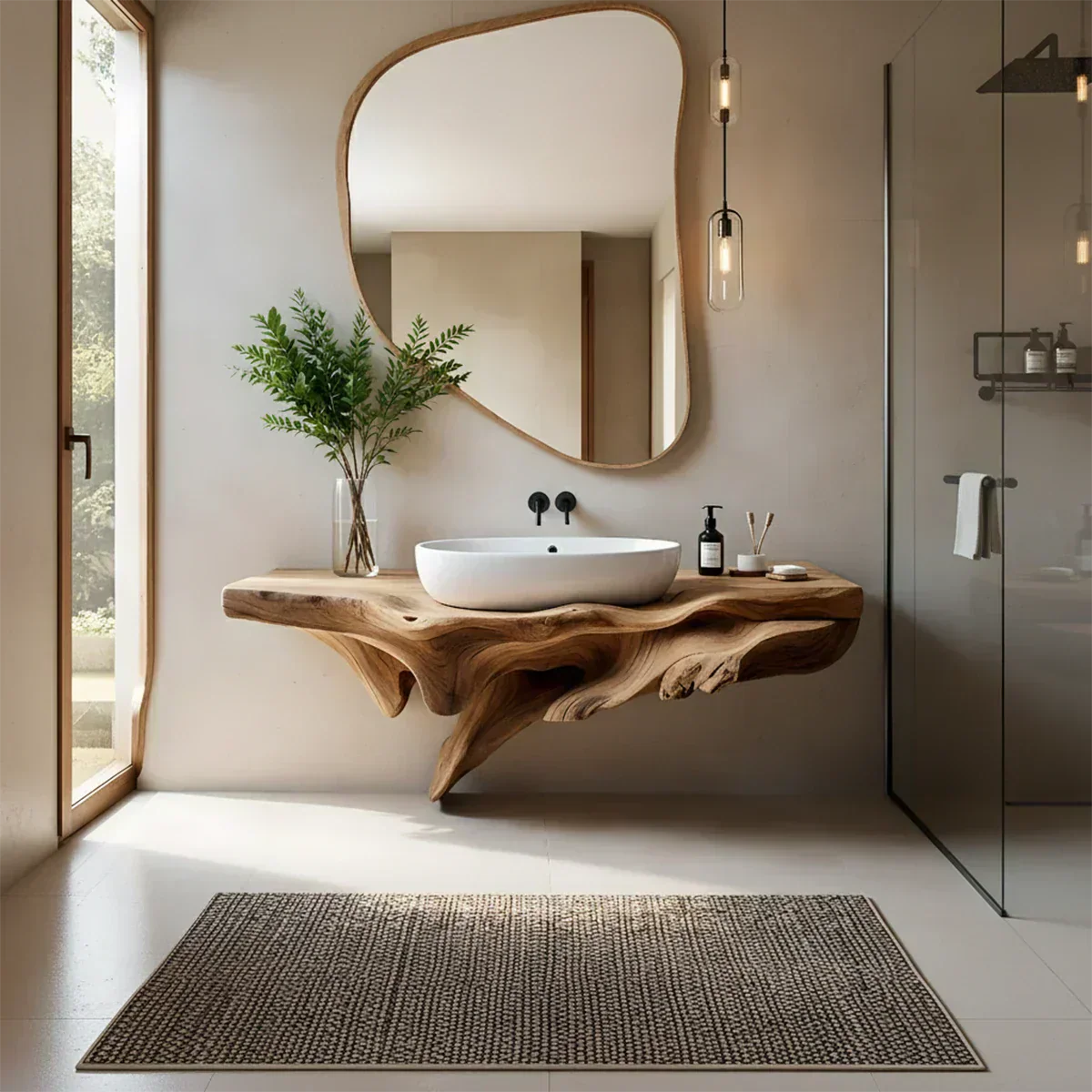 Sculptural Driftwood-Style Live Edge Floating Bathroom Vanity - Rustirawood