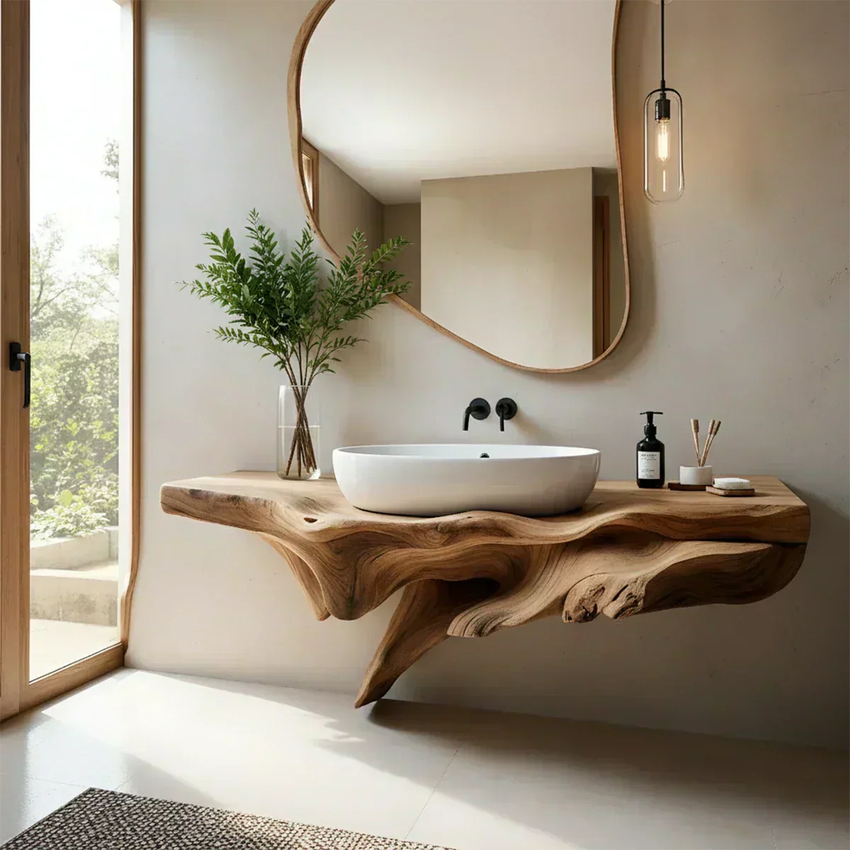 Sculptural Driftwood-Style Live Edge Floating Bathroom Vanity - Rustirawood