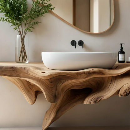 Sculptural Driftwood-Style Live Edge Floating Bathroom Vanity - Rustirawood