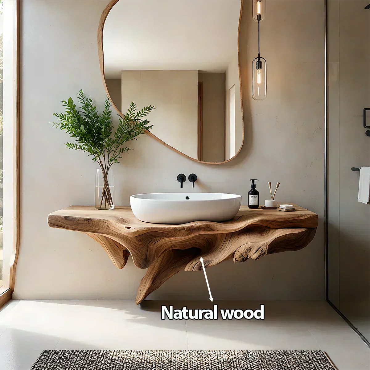 Sculptural Driftwood-Style Live Edge Floating Bathroom Vanity - Rustirawood