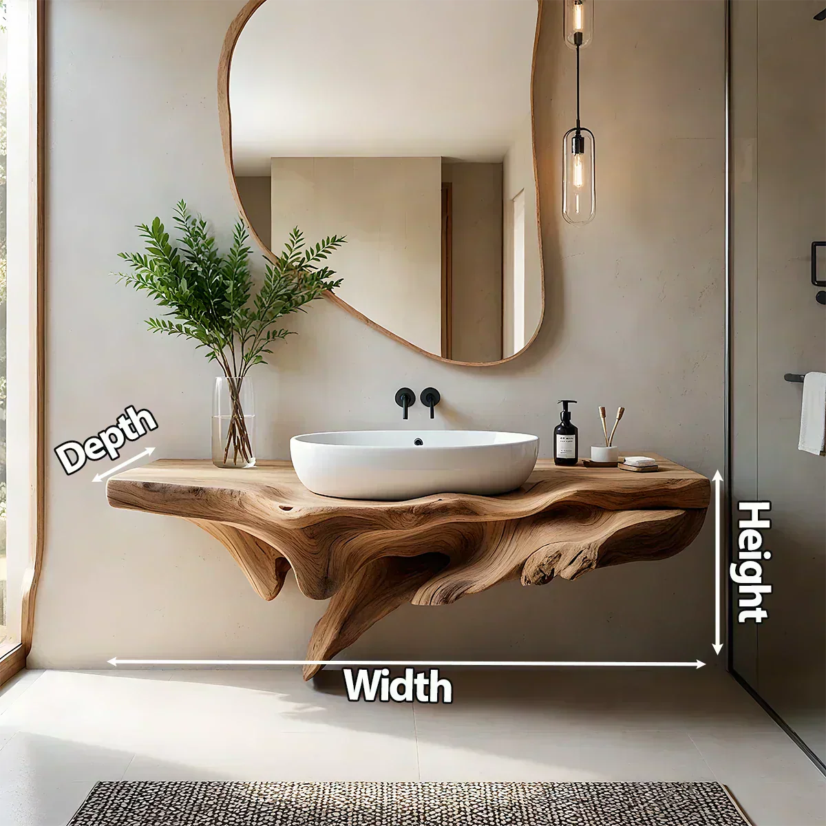 Sculptural Driftwood-Style Live Edge Floating Bathroom Vanity - Rustirawood