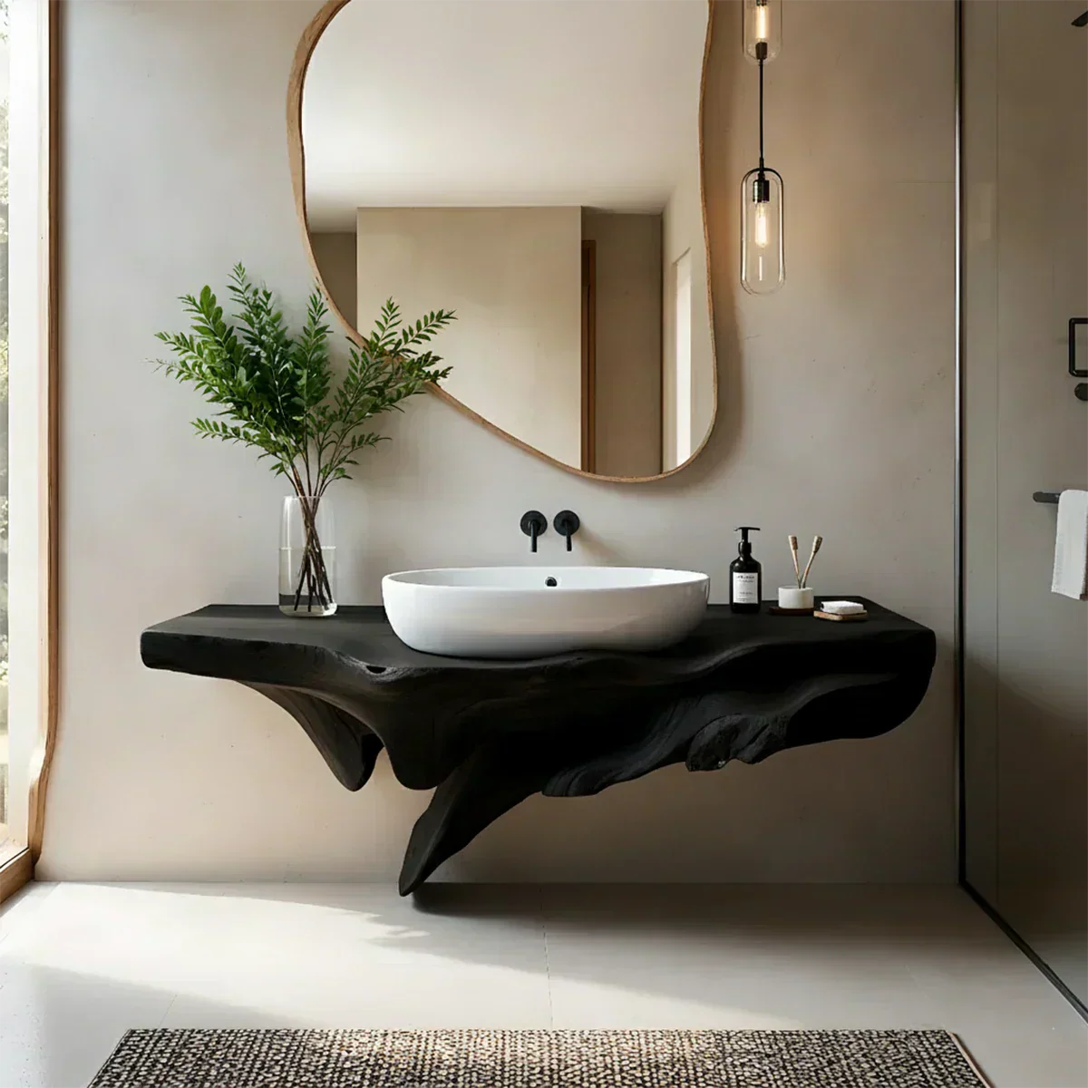 Sculptural Driftwood-Style Live Edge Floating Bathroom Vanity - Rustirawood