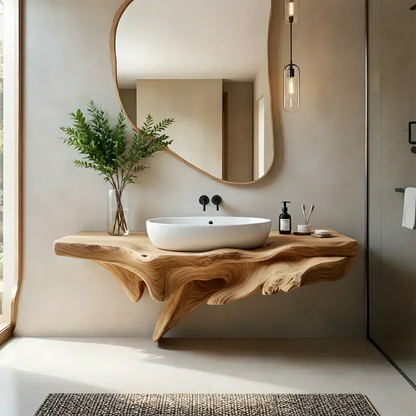 Sculptural Driftwood-Style Live Edge Floating Bathroom Vanity - Rustirawood